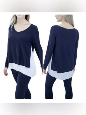 Joseph Ribkoff Navy White Layered V-Neck Coastal Long Sleeve Top Size 10